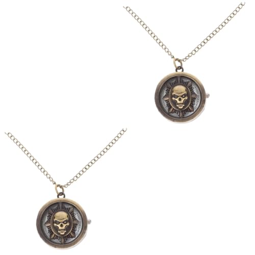 SAFIGLE 2St Totenkopf-Taschenuhr Retro Styles damenuhr modische Uhren Trendige Halskette Bronzene Taschenuhr Retro-Taschenuhr Jahrgang schmücken Schlüsselanhänger Uhr Anschauen Fräulein von SAFIGLE