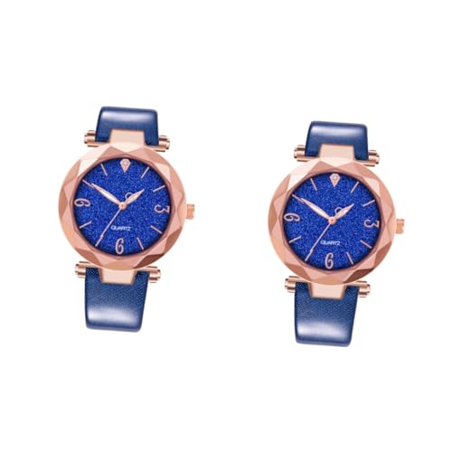 SAFIGLE 2stücke Casual Damen Quarz-Armbanduhr Mit Lederarmband Und Rhinestone-Design Uhr Für Stilvolle Frauenuhr Blau von SAFIGLE