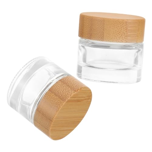 SAFIGLE 2stücke Glascremetiegel Mit Holzdeckel Leer Nachfüllbar Kosmetikbehälter Flaschen Probengläser Aus Glas Für Gesichtscreme Make-up Lidschatten Reisen Aufbewahrung von SAFIGLE