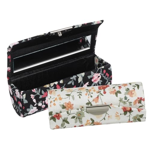 SAFIGLE 2stücke Lippenstifthülle Mit Spiegel Blumenmuster Hülle Organizer Für Damen Lagerung Boxen Aus Tuch Passend Für Lippenstift von SAFIGLE