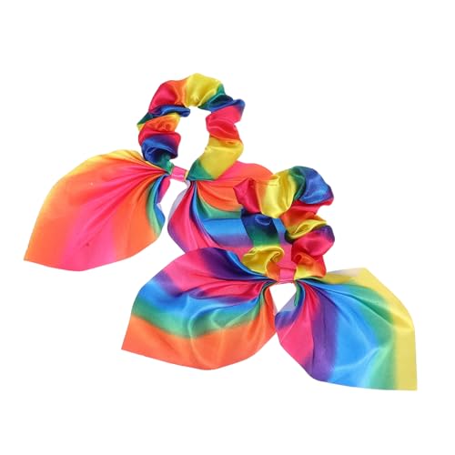SAFIGLE 2stücke Niedliche Regenbogen Hasenohr Haargummis Für Damen Und Mädchen Stilvolle Haaraccessoires Mit Quasten Für Jeden Anlass von SAFIGLE