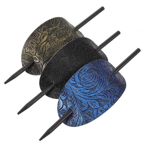 SAFIGLE 3 Retro-Haarstäbe aus Leder: Asiatische ovale Haarnadeln aus Kunstleder – Damen-Pferdeschwanzhalter, modischer Kopfschmuck für langes Haar-Styling von SAFIGLE