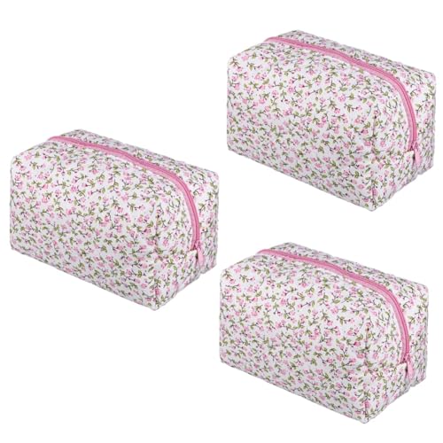 SAFIGLE 3stücke Makeup Organizer Kosmetiktasche Mit Floral Design Vielseitige Toilettentasche Für Feminine Skincare Und Praktische Reißverschlusstasche Für Damen von SAFIGLE