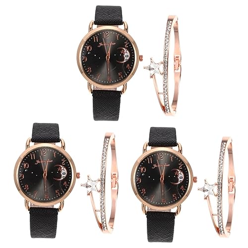 SAFIGLE 3 Sätze Damen Monduhr Sterndekorationen Partyfrauengeschenke Armreifen Für Damen Modische Armbänder Für Frauen Frauenanzüge Damen-digitaluhren Personalisierte Armbanduhr Black Pu von SAFIGLE