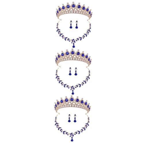 SAFIGLE 3 Sätze Krone Halskette Ohrringe Braut Halskette Strass-Kopfschmuck Tiara eine Halskette Kronen für Frauen Hochzeitsschmuck für die Braut Strasssteine einstellen Zubehör Strass von SAFIGLE
