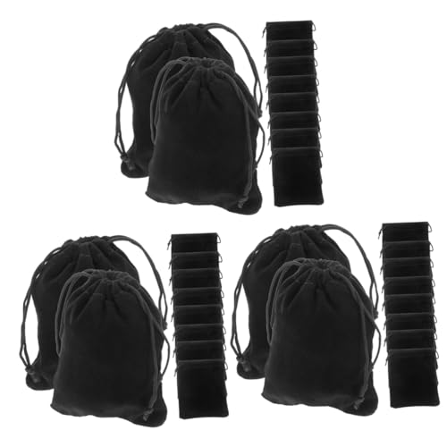 SAFIGLE 3 Sätze Schwarzer Samtschmucktasche Toilettenart Bag Toilettenbeutel Für Frauen Reise-Make-up-Tasche Kulturbeutel Für Reisende Frauen Flanell Black 15 Stücke * 3 von SAFIGLE