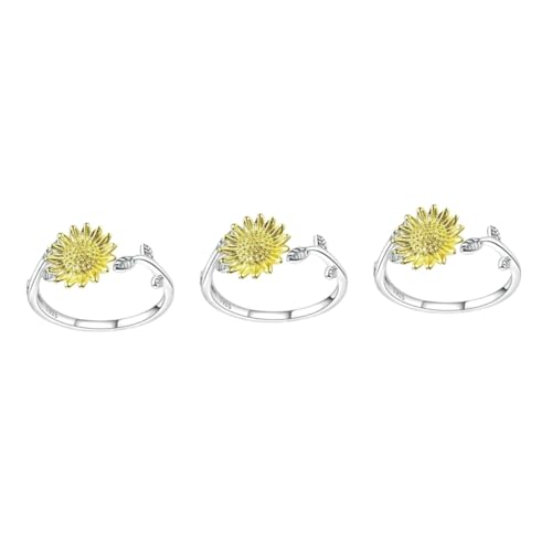 SAFIGLE 3 Stk Sonnenblumenring Blatt Fingerring Mädchen Ringe Moderinge Mode-frauen-ring Blumenschmuck Ringschmuck Damenringe Silberring Europäisch Und Amerikanisch Sterling Silber S925 von SAFIGLE