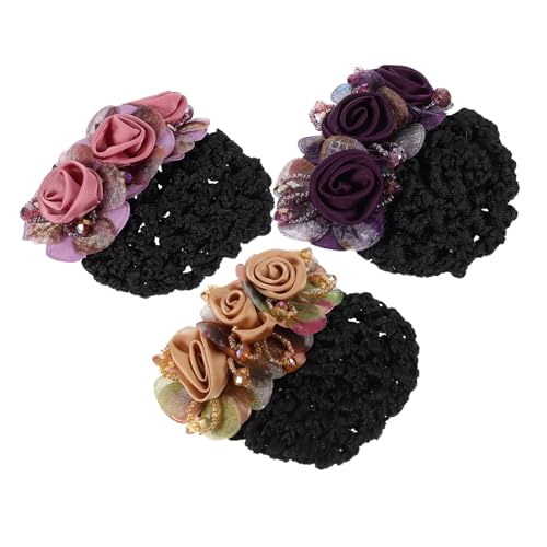 SAFIGLE 3 Stück Blumennetz Blumen Haarnetz Mädchen Clips Frauen Seide Dicke Farbe Dutt Haarspange Haarnetze Abdeckung Ballett Haarnetz Wiederverwendbares Haarnetz Ballett Haarschmuck von SAFIGLE