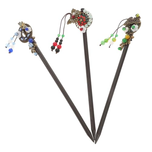 SAFIGLE 3 Stücke Ethno Stil Haarnadeln Chinesische Haarstäbchen Vintage Holzhaaraccessoires mit Quaste für Frauen Leicht und Bequem für Partys und Alltag von SAFIGLE