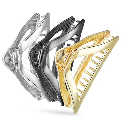 SAFIGLE 3 Stück Große Dreieckige Haarklammern aus Metall für Dickes Haar Starke Haarkralle mit Sanfter Oberfläche Vielseitiger Haarschmuck für Damen und Mädchen Einfach zu Befestigen und von SAFIGLE