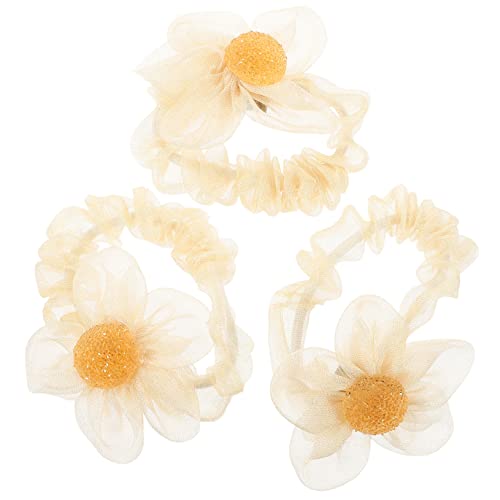 SAFIGLE 3 Stück Haarblüten Haargummis Damen Haarschmuck für Haartypen Rutschfest und Elastisch für Partys Fotoshootings und Täglichen Gebrauch Champagnerfarbe von SAFIGLE