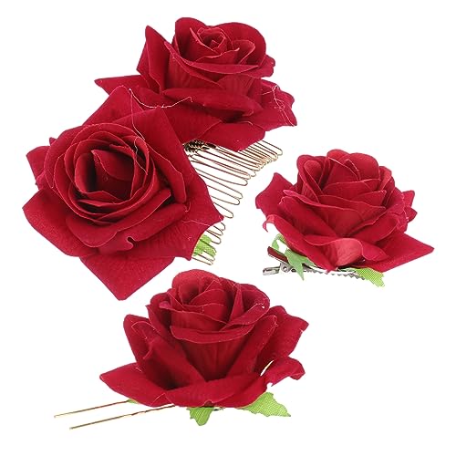 SAFIGLE 3 Stück Haarspange Haarnadel Rote Rose Kamm Für Haare Damen von SAFIGLE