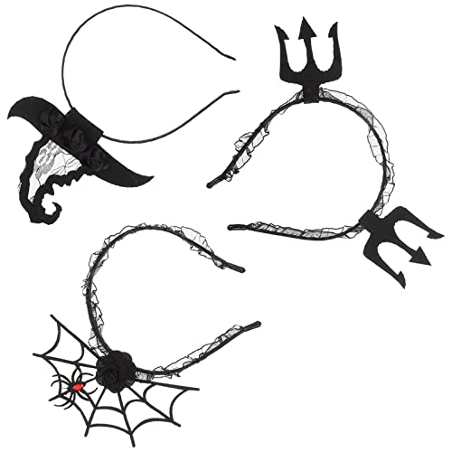 SAFIGLE 3 Stück Halloween Haarreifen mit Spinnenweb Design Cosplay Haarschmuck für Kostüm Partys Leicht und Bequem für Halloween Feiern und Shows von SAFIGLE