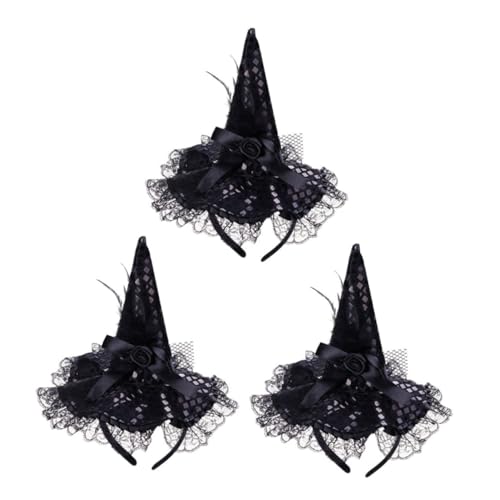 SAFIGLE 3 Stück Halloween Hexenhut Stirnband Teiliges Schwarze Spitzen Hexenhut Haarreifen mit Pailletten Stilvoller Kopfschmuck für Halloween Kostüm Cosplay und Partyaccessoire von SAFIGLE