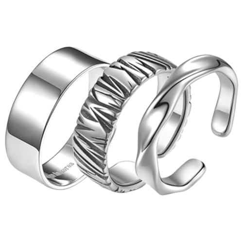 SAFIGLE 3 Stück Herren Ringe Vintage Punk Stil Offener Verstellbarer Bandring für Streetwear Club Party Cosplay von SAFIGLE