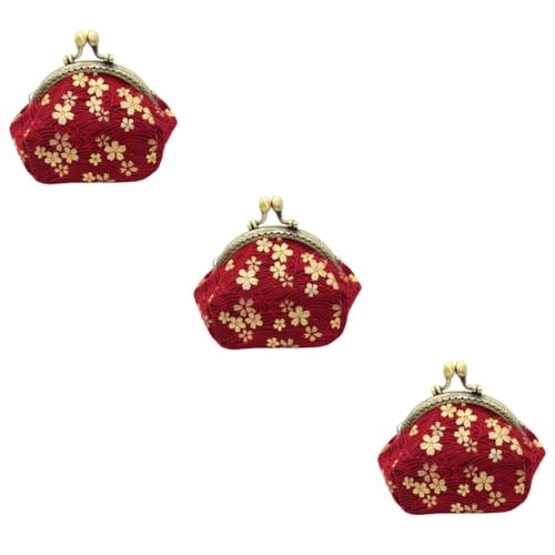 SAFIGLE 3 Stück Kirschblüten Geldbörse Retro Geldbörse Münztasche Mädchen Wechseltasche Segeltuch Münzbörsen Verschluss Kleine Heißprägung Mini Tasche von SAFIGLE