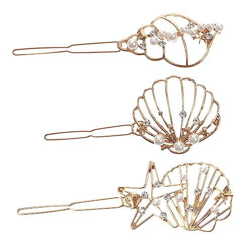 SAFIGLE 3 Stück Muschel haars Haarspangen für Damen Perlenhaarclip Clips Muschelhaarclip Hohlhaarnadel Haarspange aus Metallperle Perlhaar Barrette Metallhaarclip Legierung Golden von SAFIGLE