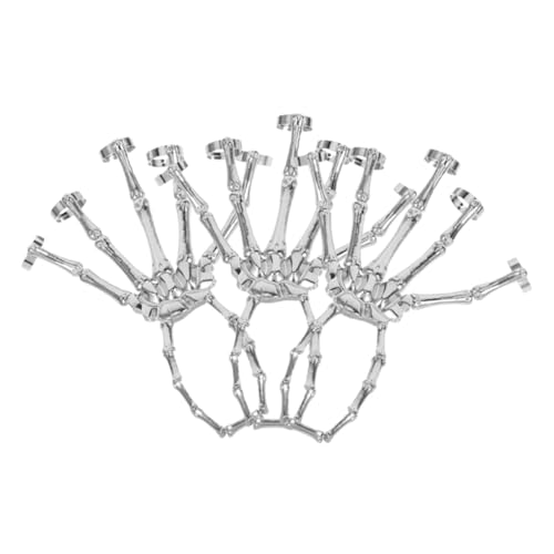 SAFIGLE 3 Stück Punk Skelett Hand Armband aus Robustem Zinklegierung Verstellbar Einzigartiges Gothic Schmuckstück für Halloween Cosplay und Streetstyle Silberfarben von SAFIGLE