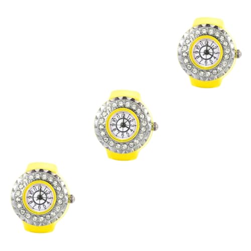 SAFIGLE 3 Stück Ringuhr Fingerring Fingeruhr Uhren Diamantuhr Für Herren Golddekor Golduhr Damen Digitaluhren Mädchenuhr Handuhr Ring Für Mädchen Glas Gelb von SAFIGLE