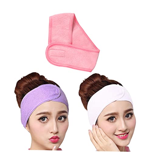 SAFIGLE 3stücke Gesichtsstirnband Aus Make-up-wickelkopf Stretch-handtuch Weiß Und Rosa Für Spa-behandlungen Und Gesichtsreinigung von SAFIGLE