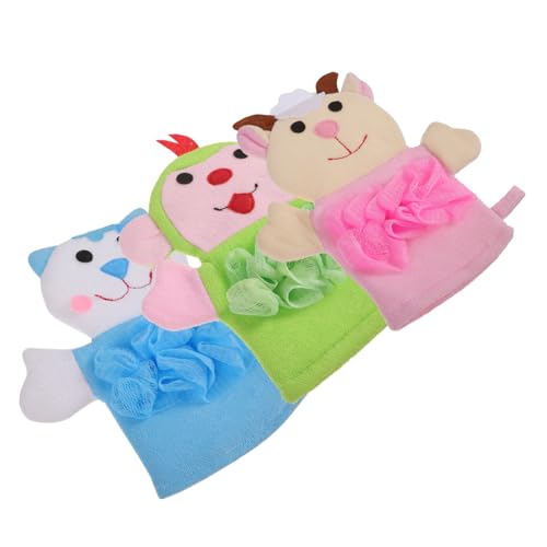 SAFIGLE 3 Stück Teiliges Badehandschuh mit Niedlichen Tiermotiven Weiche Massage und Peeling Handschuhe für Sanfte Hautreinigung und Sanfte Kinderpflege für Junge Mädchen und Kleinkinder von SAFIGLE