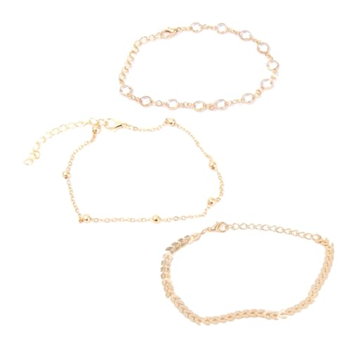 SAFIGLE 3 Stück Teiliges Damen Fußkettchen aus Legiertem mit Modischen Designs und Funkelnden Strasssteinen Vielseitig Kombinierbar für Alltag Strand Party und Yoga Elegantes von SAFIGLE