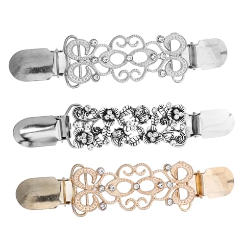 SAFIGLE 3 Stück Teiliges Damen Schalclip mit Strass Legierung Cardigan Clip zum Kleid und Pullover Festziehen Modische Brosche als Eleganter Schmuck für Frauen und Mädchen von SAFIGLE