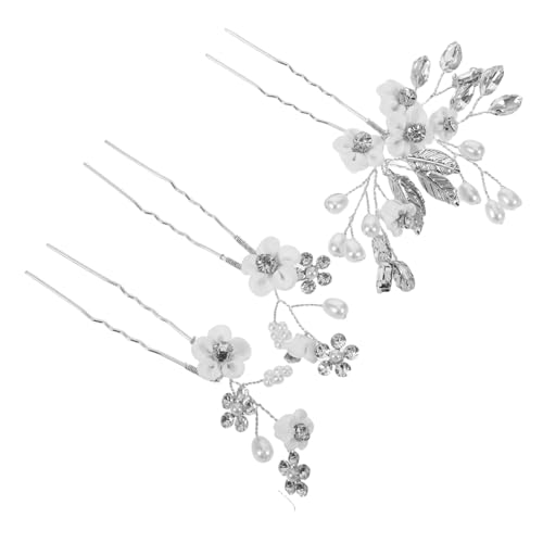 SAFIGLE 3 Stück Teiliges Haarnadeln mit Strass und Perlen U-förmige Blumen-haarpins aus Harz Eleganter Hochzeitsschmuck für Vielseitige Brautfrisuren Fester Sitz Passend zu Brautkleidern von SAFIGLE