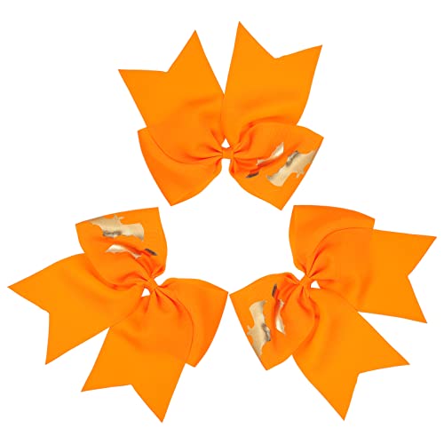 SAFIGLE 3 Stück Teiliges Halloween Haargummiset mit Bow Design Stilvolle Haarbänder für Orangefarbene Kürbis Skelettmuster für Mädchen und Partys von SAFIGLE