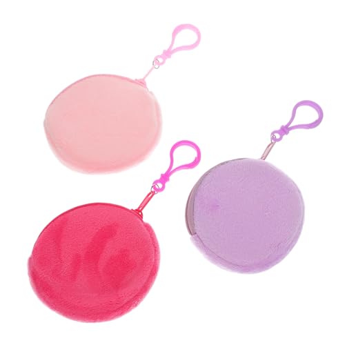 SAFIGLE 3 Stück Teiliges Plüsch Münzgeldbörsen Rund Kleine Ohrhörertaschen mit Reißverschluss Damen Geldbeutel Schlüsselanhänger Kompakt Leicht Tragbar für Unterwegs von SAFIGLE