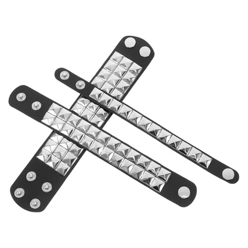 SAFIGLE 3 Stück Teiliges Punk Armband PU für Modisches und Einzigartiges Design mit Quadratischen Nieten für Street Photography und Stilvolle Anlässe von SAFIGLE