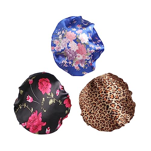 SAFIGLE 3 Stück Teiliges Satin Schlafhaube für Damen Chemotherapie Kopfbedeckung gegen Haarausfall Krempe für Hausgebrauch Leopardenmuster von SAFIGLE