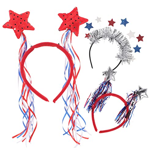 SAFIGLE 3 Stück Teiliges Unabhängigkeitstag Stirnband Robuste Amerikanische Flagge Haarbänder mit Sternen und Fransen Leichtes Langlebiges Party und Cosplay Zubehör für Festlichkeiten von SAFIGLE