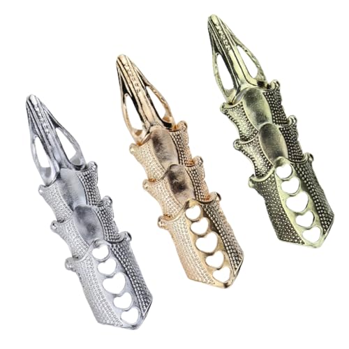 SAFIGLE 3 Stück Teiliges Vintage Punk Finger Gliederring Metall Verstellbare Damen Schmuck mit Gold Silber Antikem Auffälliger Krallen Design für Halloween und Alltag von SAFIGLE