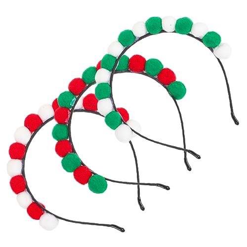 SAFIGLE 3 Stück Teiliges Weihnachts Stirnband mit Bunten Flauschebällen Weiche Bequeme Haarreifen für Damen Festlicher Haarschmuck für Xmas Party Langlebig und Rutschfest für Weihnachten von SAFIGLE