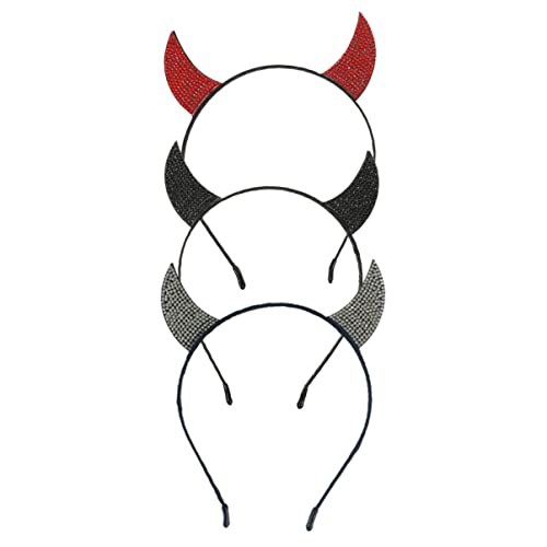 SAFIGLE 3 Stück Teufelshörner Haarreifen für Halloween Kostümzubehör für Cosplay Karneval und Partys Schwarz Rot Weiß von SAFIGLE
