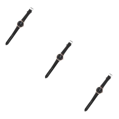 SAFIGLE 3 Stück Uhr Freizeit Damen Handgelenk Schwarzer Pu Gürtel von SAFIGLE