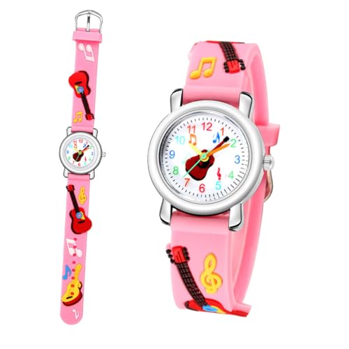 SAFIGLE 3D-geprägte Gitarrenmuster-Kunststoffarmband-Kinderuhr kinderuhren Armbanduhr Kinder Kinderarmbanduhr Junge Sportuhr Geschenk Studenten schauen zu Kinderuhr mit Gitarrenmuster Rosa von SAFIGLE