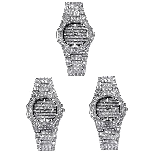 SAFIGLE 3St Uhrenarmband aus Zirkon - Modeuhr - Herrenuhr Herrenarmbanduhren Strass Uhr Diamantuhr Uhrengehäuse für Herren Damenuhr Hippop-Uhr Quartz Uhr Hip Hop Anschauen Quarzuhren Frau von SAFIGLE