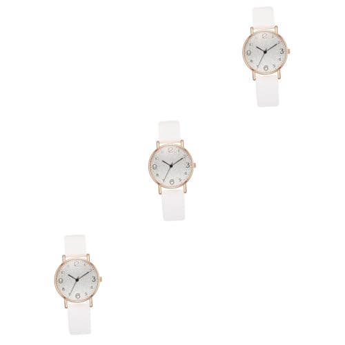SAFIGLE 3St Damenuhr Uhren Studenten-Armbanduhr schicke Kleideruhr Frauen damenarmbanduhren prezenty NA walentynki Damen Freizeituhr Armbanduhr mit PU-Armband Legierung Weiß von SAFIGLE