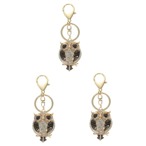 SAFIGLE 3St Eule Schlüsselanhänger Strass-Tier-Schlüsselanhänger Hängendes Ornament in Eulenform eulenschlüsselänger owl Key Holder Schlüsselringe lebensechter Modellschlüsselbund Black von SAFIGLE