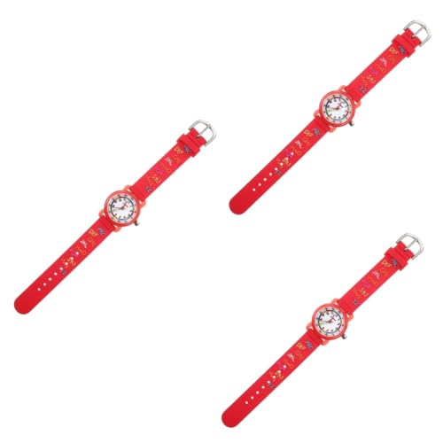 SAFIGLE 3St Kinderuhr Armbanduhr Kinder Watch armbanduhren Kinder Uhr Lernen Mädchenuhr betrachten Jungs sehen Cartoon-Uhr Zubehör Anschauen Uhr mit Armband Schüler rot von SAFIGLE