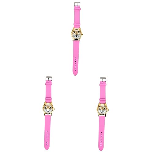 SAFIGLE 3St Kinderuhr Armbanduhr Kinder Watch faszinater Geschenk Uhr Kinder Frauen Uhren Lederriemen Quarz-Armbanduhren Karikatur Anschauen Studentin PU-Leder Rosa von SAFIGLE