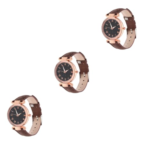 SAFIGLE 3St Quarz Damenuhren Presents for Women Frauenmode Uhr Frauen Uhren Erwachsene Uhren Mädchen sehen Jungs sehen Modeuhr für Mädchen Frauen beobachten Uhr mit Lederarmband Glas Brown von SAFIGLE