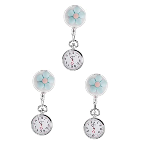 SAFIGLE 3St Schwesterntisch Taschenuhr mit Blumen Krankenschwester Abzeichen stretchbar Freundinnen Krankenschwester Uhr betrachten Frauen Uhren Cartoon-Uhr Strasssteine Stift von SAFIGLE