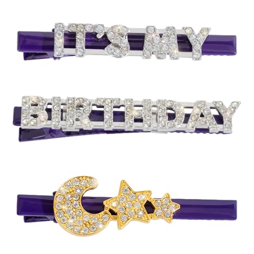 SAFIGLE 3er Set Geburtstags-Haarspangen mit Glitzer-Strass: Funkelnde Stern- und Mond-Accessoires für Mädchen – Stilvolle Party-Haarschmuck von SAFIGLE