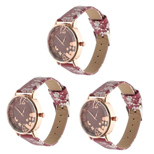 SAFIGLE 3st Anschauen Exquisite Uhrenverzierung Mädchen Digitaluhr Lederuhr Für Damen Mädchenuhren Damen-digitaluhren Uhr Im Freizeitstil Modische Damenuhr Blumen Rot Handgelenk Glas Frau von SAFIGLE