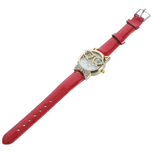 SAFIGLE 3St Brille Katzenuhr Geschenk für Frauen Katzenuhr für Mädchen Damenuhren Geschenke Mädchen lustige Uhr Armbanduhr Dekoration Quarz Anschauen Cartoon-Katze schmücken Fräulein rot von SAFIGLE