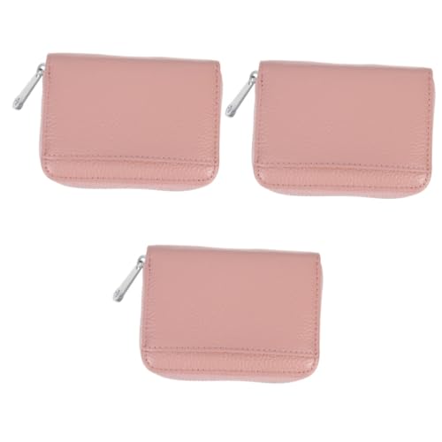 SAFIGLE 3st Kartenhalter Münzfach Kartenetui Für Damen Kartenschutz Aufbewahrungsbeutel Wechseln Kleiner Kartenbehälter Herren-geldbörsen Mit Reißverschluss RFID-guthaben Rosa Rindsleder von SAFIGLE