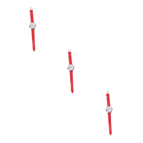 SAFIGLE 3stücke Flower Pattern Kinderuhr Kreative Quarz-Armbanduhr Für Modebewusste Junge Mädchen Als Geburtstagsgeschenk Für Schüler Und Kleinkinder Rot von SAFIGLE